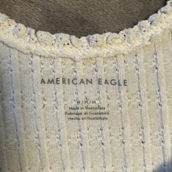 American Eagle White Ribbed Tank Medium Button Front Y2K Clean Girl Aesthetic - Picture 2 of 8